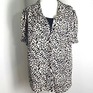 Rebecca Malone Animal Print Buttondown Blouse, Built-in Cami, Size 1X